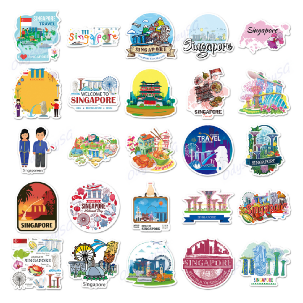 Singapore Waterproof Stickers SG60 – 50pcs Matte Vinyl Decals | Laptop, Water Bottle, Scrapbook