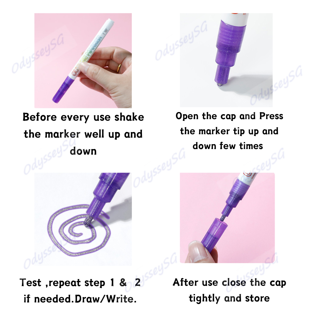 8pc Double line Outline Markers set - Silver Metallic Outline Pens - Drawing Calligraphy Doodling