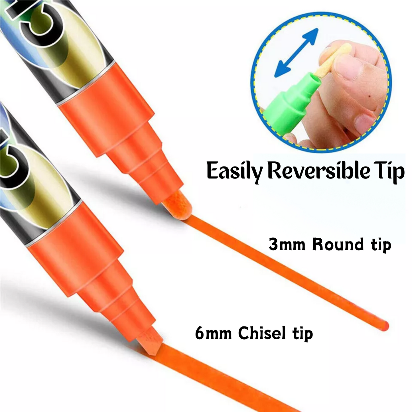 Chalk Board Marker pens - 8Pc set - Non-Toxic/Erasable - Water based ink - 3mm/6mm Reversible Tip