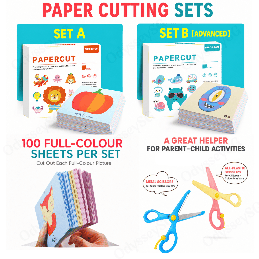 Montessori Inspired Children Paper Cutting Craft Set for Toddlers – Safe Scissors, Fun Educational Age 2-6