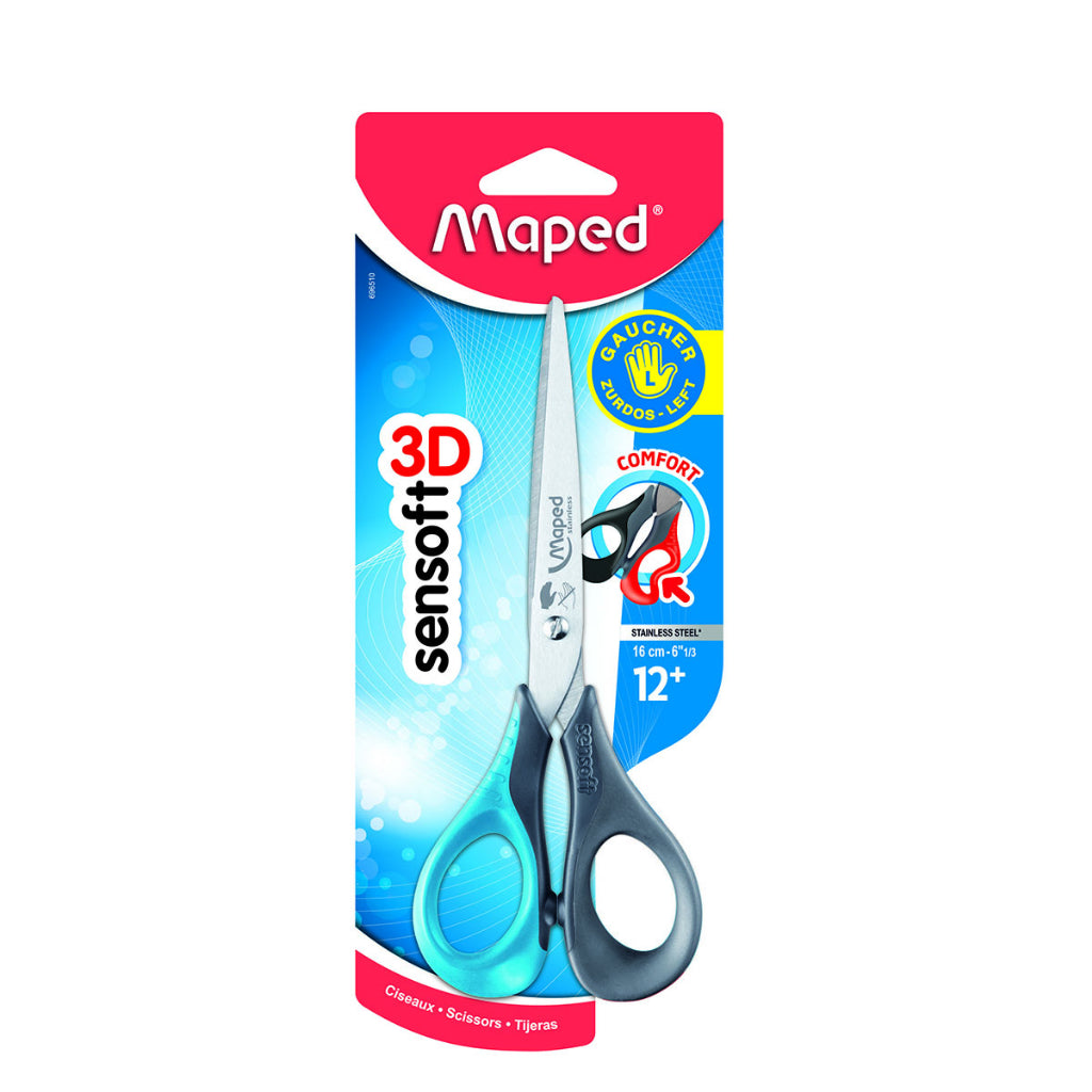 Maped Sensoft 16cm Left Handed Scissor- Bigger size 16cm Stainless Steel scissors -Age 12 + -Random colour