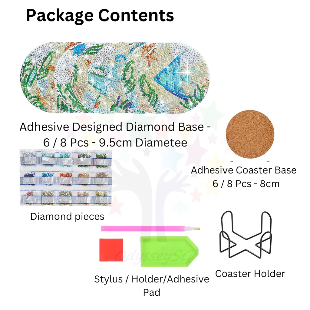 DIY Kids Art and craft activity Kit 5D Diamond painting Coasters w Free Holder - Set of 8 DIY coasters - Birds design