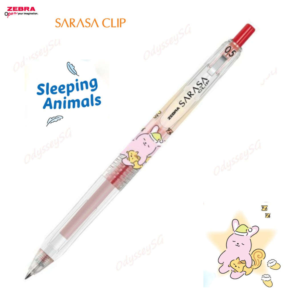 Zebra Sarasa Clip Limited Edition - Sleeping Animals 3 Pc Pen Set - 0.5mm- Black | Blue | Red Pen