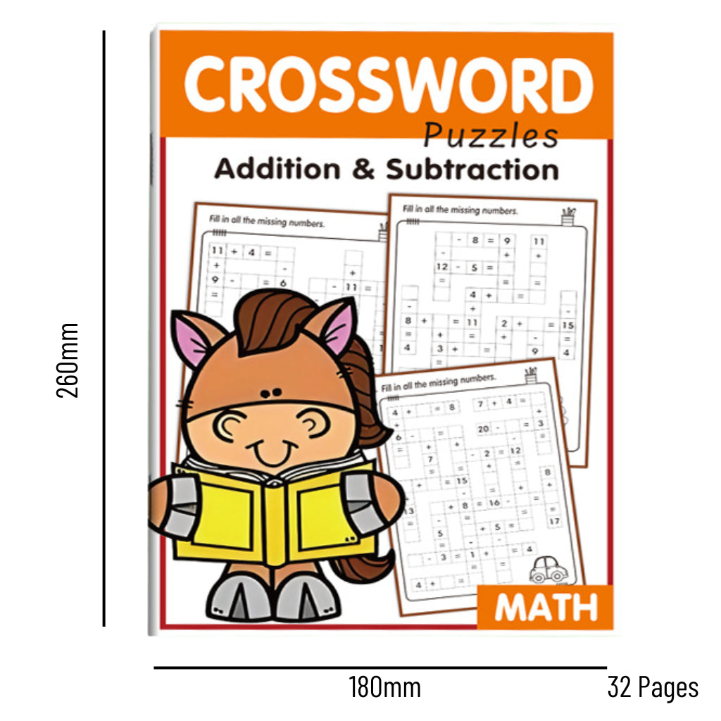 Math Crossword Game Puzzles Worksheet Book | Addition Subtraction | 20 Puzzles - 32 Pages