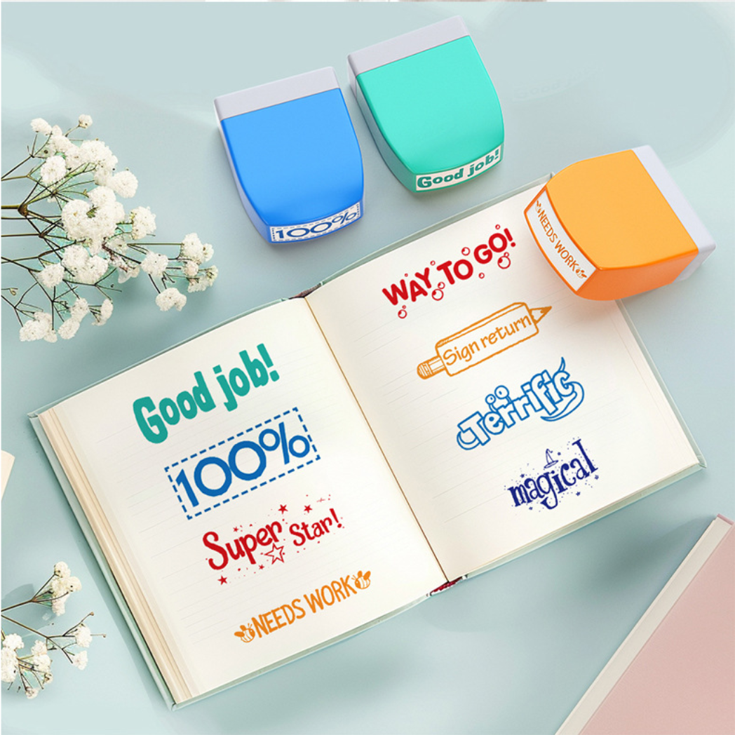 12PCS Teacher Reward Self-Inking Stamp Set | Motivational Grading Classroom Feedback Students Stamp