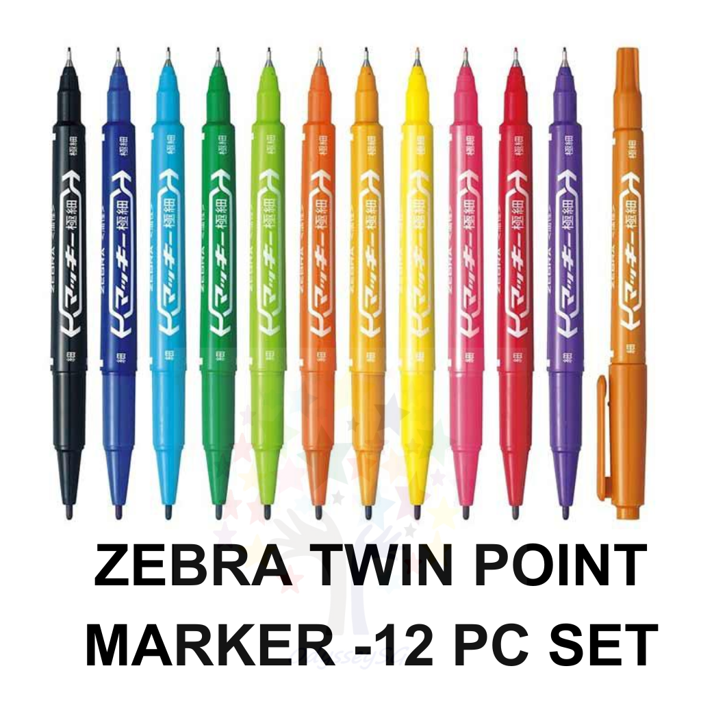 Zebra Extra Fine Twin Head Marker -Mckie Set of 8 / 12 Colours - Permanent Markers - Fine and Extra Fine