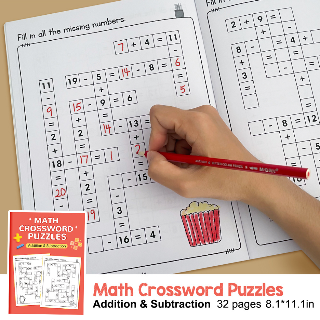 Maths Crossword Puzzles Worksheet Book | Addition Subtraction Multiplication Division | 20 Puzzles