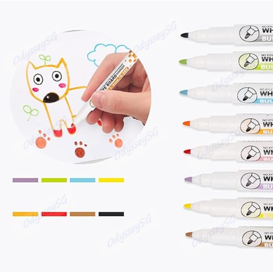 8 Pcs Magnetic Whiteboard Marker Set / Magnetic Whiteboard Eraser - Kids Office School Supplies