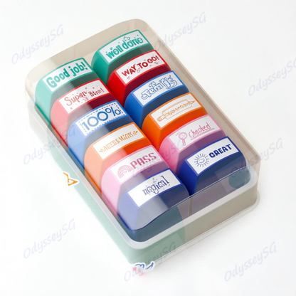 12PCS Teacher Reward Self-Inking Stamp Set | Motivational Grading Classroom Feedback  Students Stamp