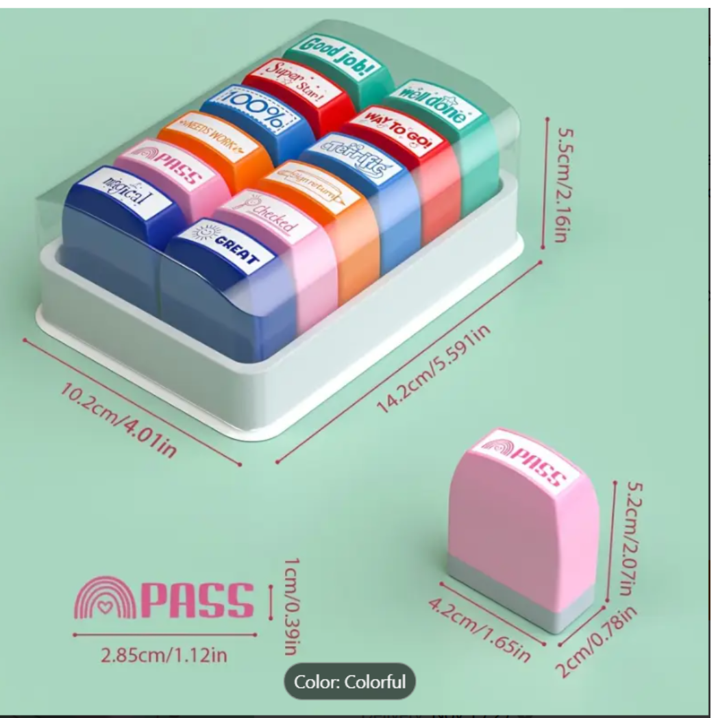 12PCS Teacher Reward Self-Inking Stamp Set | Motivational Grading Classroom Feedback  Students Stamp