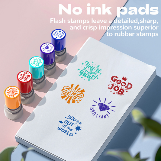 5pcs Teacher Stamps Set – Self-Inking Rubber Stamps for Classroom Student Rewards