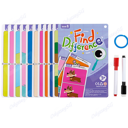Find the Difference - Write and Wipe Children activity cards - 3 levels - 30 cards w Markers