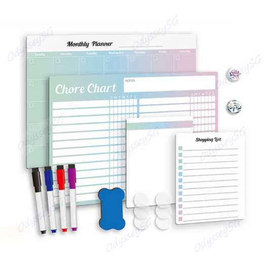 Magnetic Organiser Set, 40cm x 30cm, Monthly Planner Memo Board and Chore Chart with 4 Markers