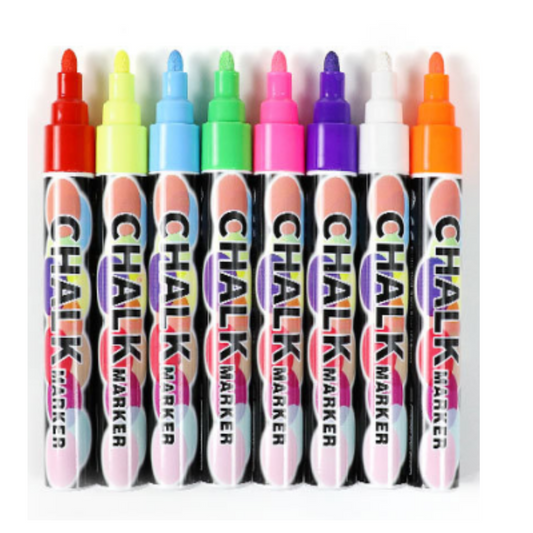 Chalk Board Marker pens - 8Pc set - Non-Toxic/Erasable - Water based ink - 3mm/6mm Reversible Tip