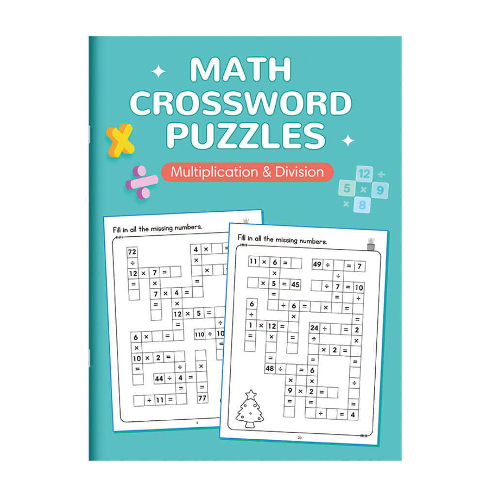 Maths Crossword Puzzles Worksheet Book | Addition Subtraction Multiplication Division | 20 Puzzles