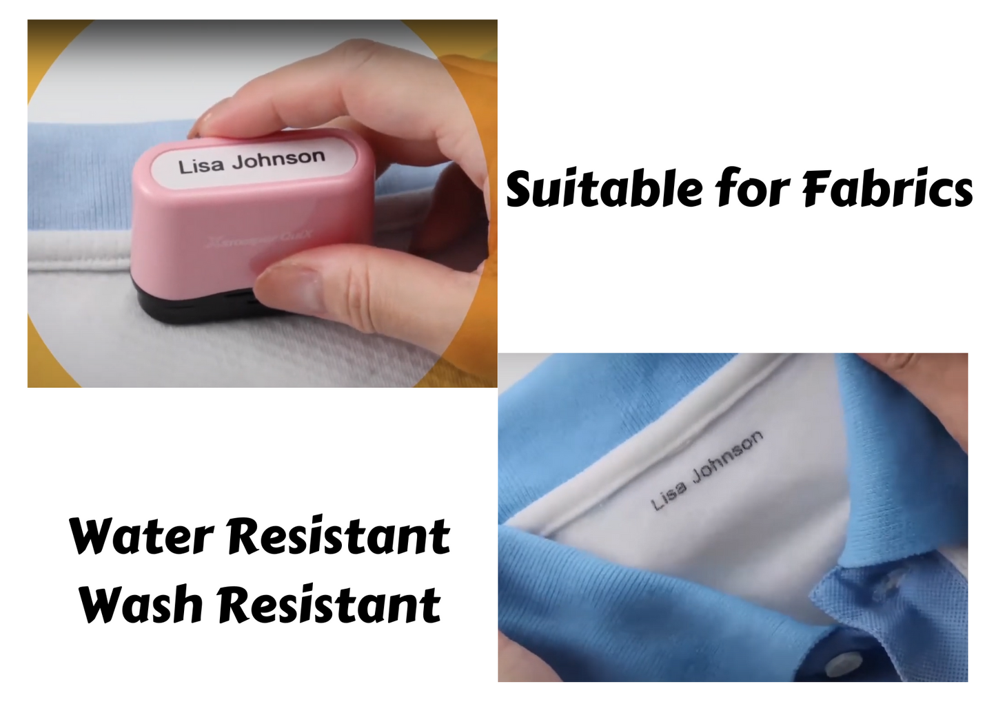 Round Name Stamp - Suitable for Fabric, Wood, Metal, Plastic and Paper