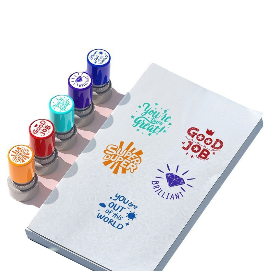 5pcs Teacher Stamps Set – Self-Inking Rubber Stamps for Classroom Student Rewards