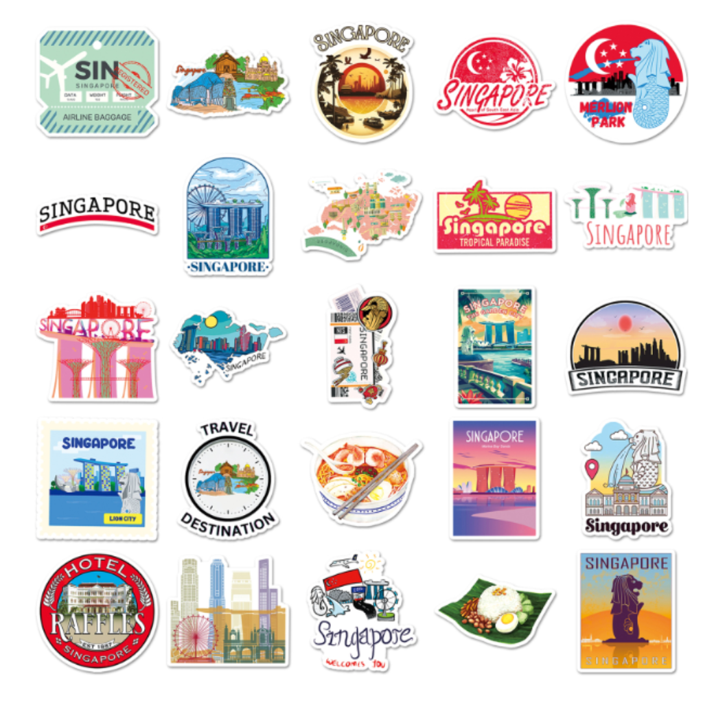 Singapore Waterproof Stickers SG60 – 50pcs Matte Vinyl Decals |  Laptop, Water Bottle, Scrapbook
