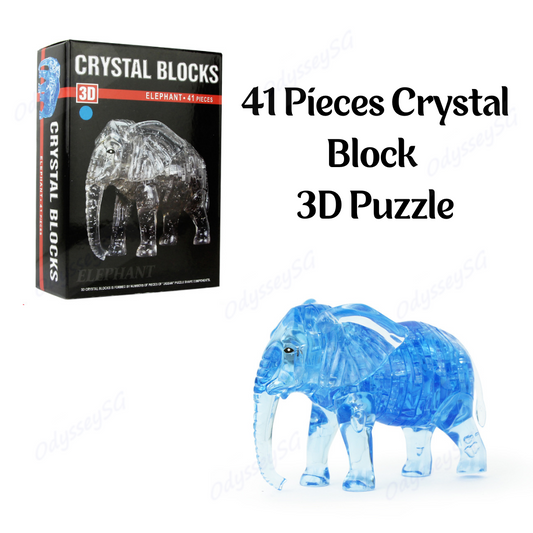 3D Crystal Puzzle - Elephant Blue - 41 Pcs Jigsaw Puzzle