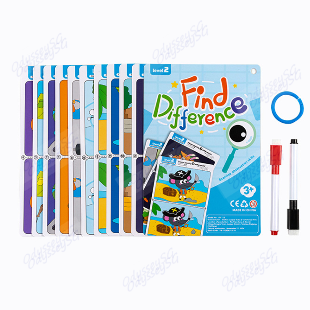 Find the Difference - Write and Wipe Children activity cards - 3 levels - 30 cards w Markers