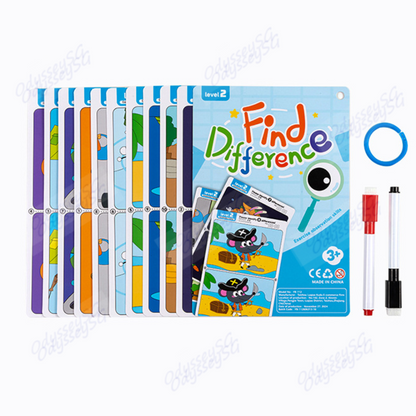 Find the Difference - Write and Wipe Children activity cards - 3 levels - 30 cards w Markers