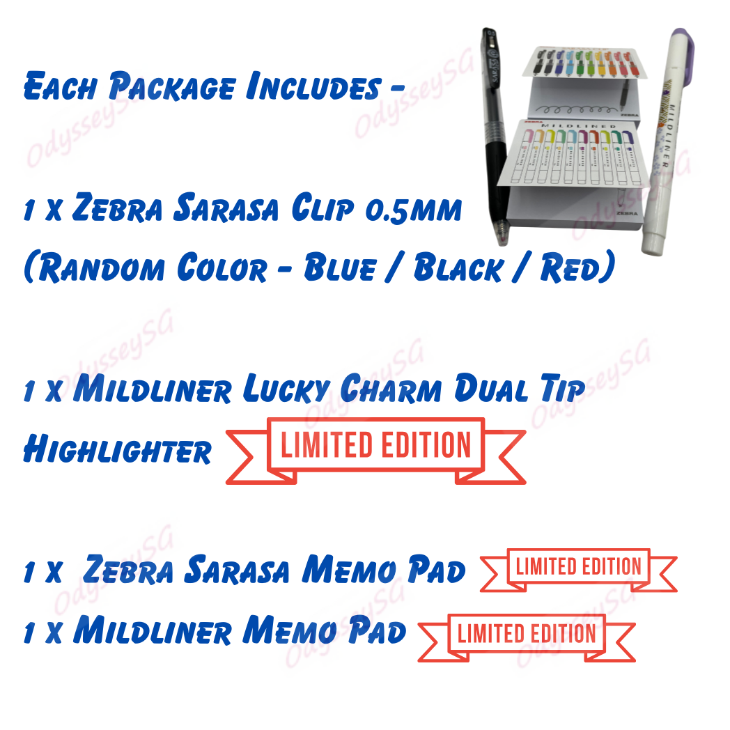 Zebra Limited Edition Gift Pack – Sarasa Clip Pen, Mildliner & Memo Pads