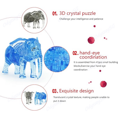 3D Crystal Puzzle - Elephant Blue - 41 Pcs Jigsaw Puzzle