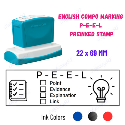 English Composition PEEL Marking Pre-Inked Stamp 22x69mm | Artline Xstamper Quix Teacher Feedback Stamp | 3 Ink Colours Available