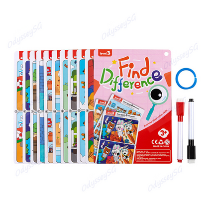 Find the Difference - Write and Wipe Children activity cards - 3 levels - 30 cards w Markers