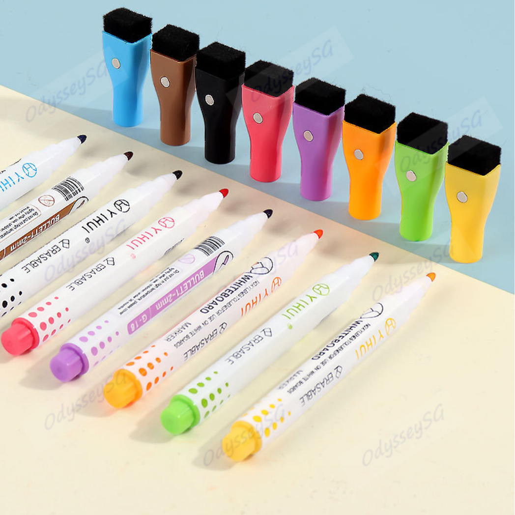 8 Pcs Magnetic Whiteboard Marker Set / Magnetic Whiteboard Eraser - Kids Office School Supplies