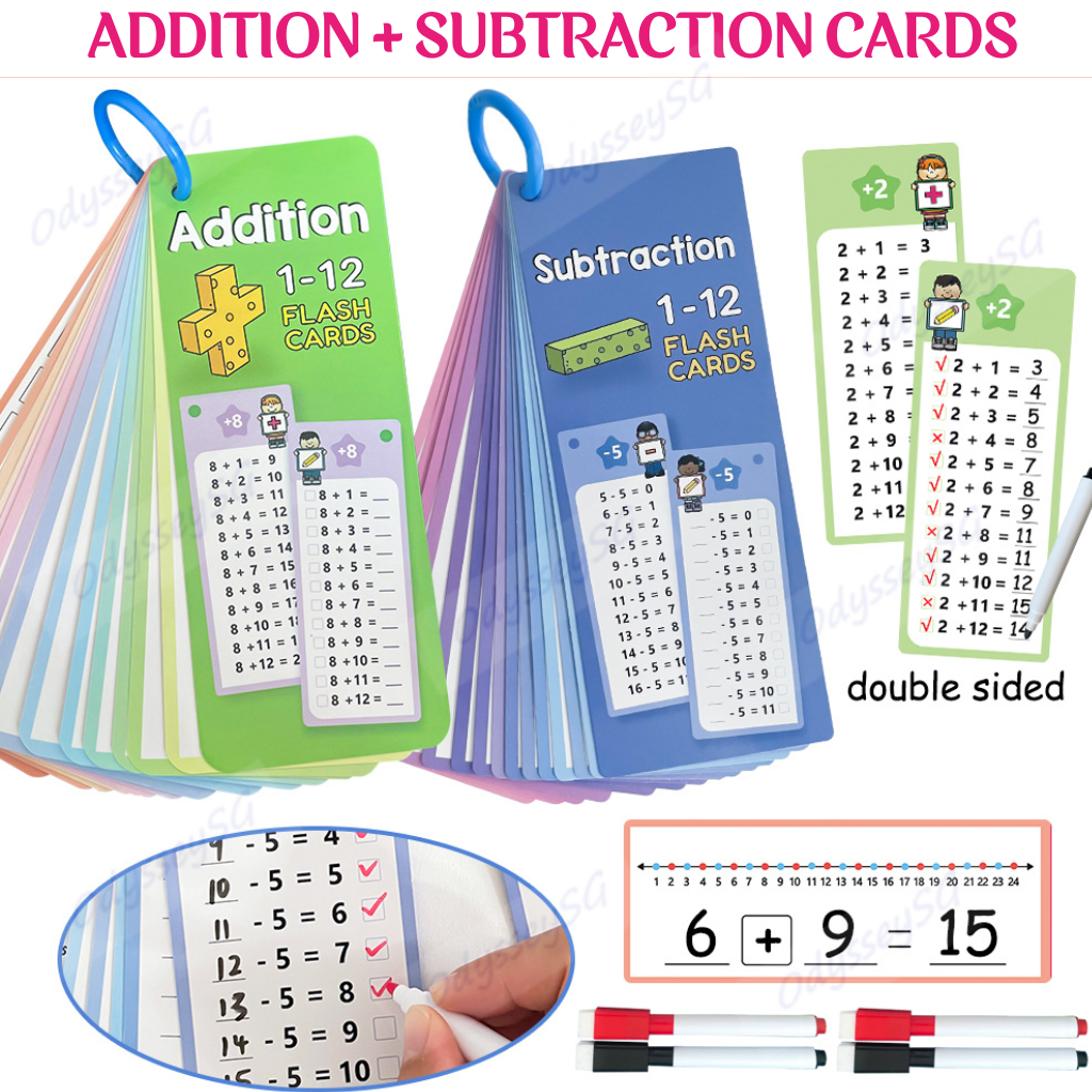 Addition & Subtraction Write and Wipe Flashcards