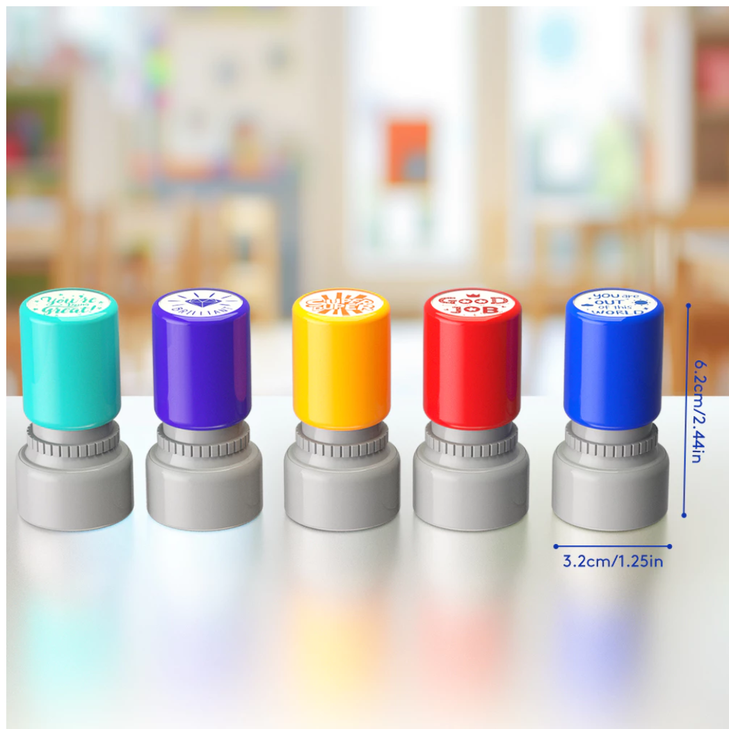 5pcs Teacher Stamps Set – Self-Inking Rubber Stamps for Classroom Student Rewards