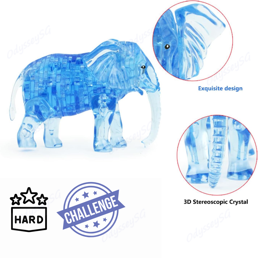 3D Crystal Puzzle - Elephant Blue - 41 Pcs Jigsaw Puzzle
