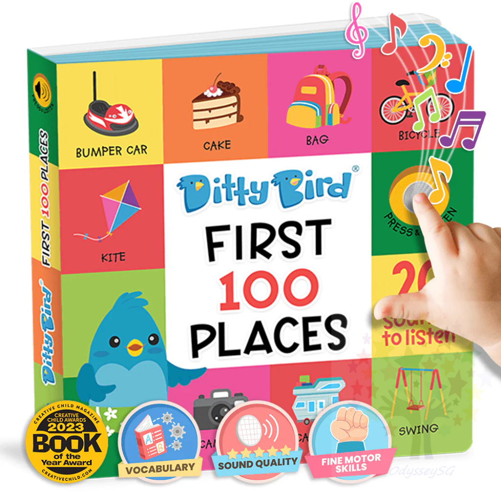 DITTY BIRD - 100 PLACES -INTERACTIVE SOUND BOOK - BOARD BOOK -Vocabulary - Award Winning Series - Fine Motor Skills