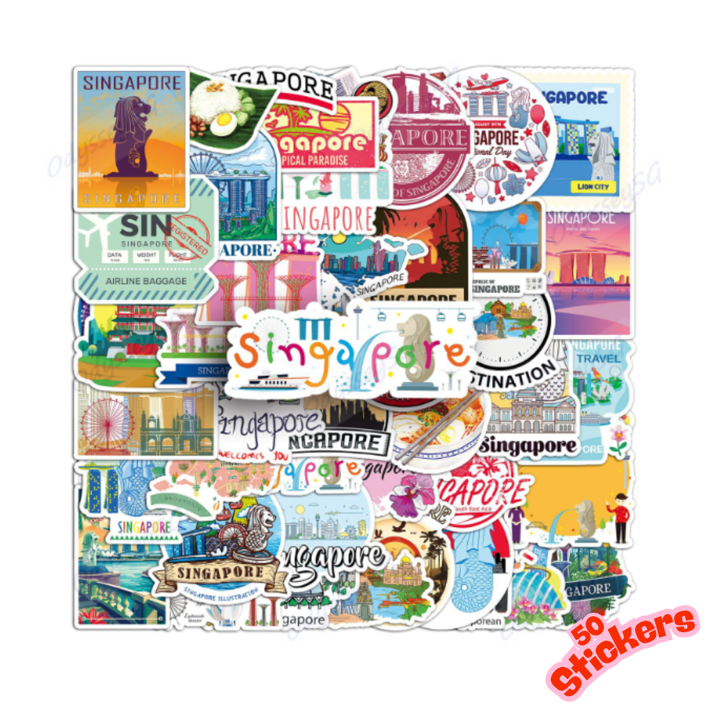 Singapore Waterproof Stickers SG60 – 50pcs Matte Vinyl Decals |  Laptop, Water Bottle, Scrapbook