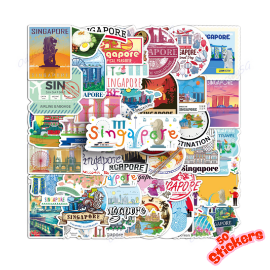 Singapore Waterproof Stickers SG60 – 50pcs Matte Vinyl Decals |  Laptop, Water Bottle, Scrapbook