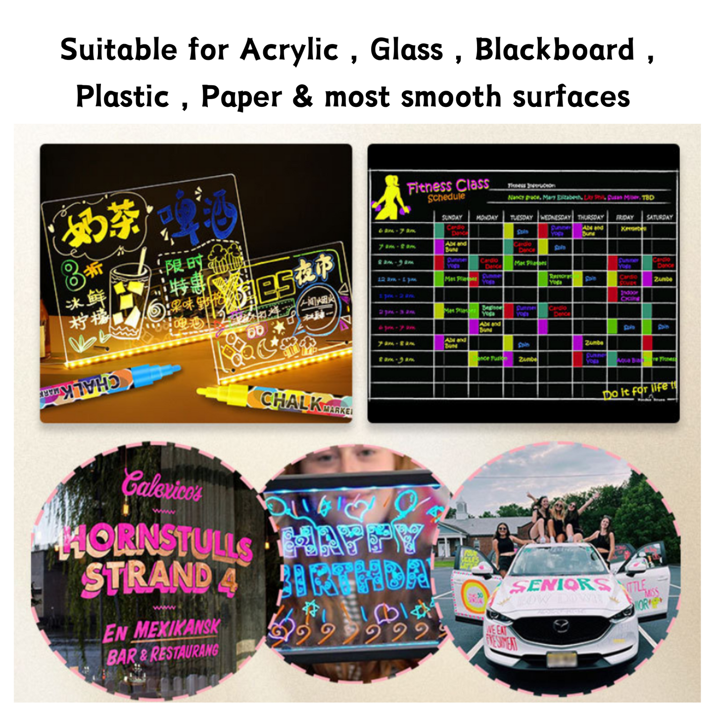 Chalk Board Marker pens - 8Pc set - Non-Toxic/Erasable - Water based ink - 3mm/6mm Reversible Tip