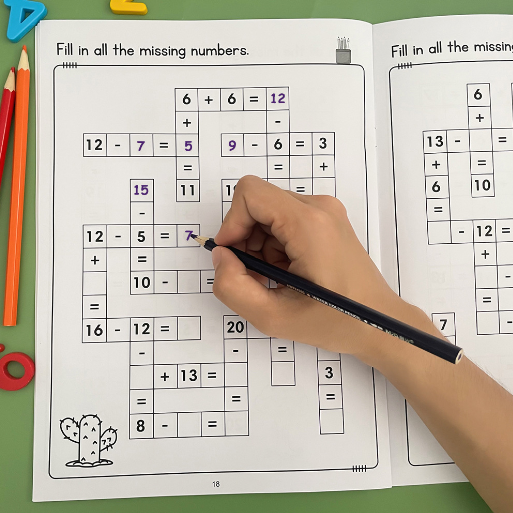 Maths Crossword Puzzles Worksheet Book | Addition Subtraction Multiplication Division | 20 Puzzles