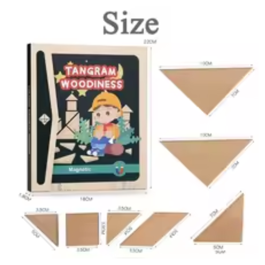Tangram Woodiness Magnetic Wooden Puzzle Set, 96 Educational Puzzles in 3 Themes