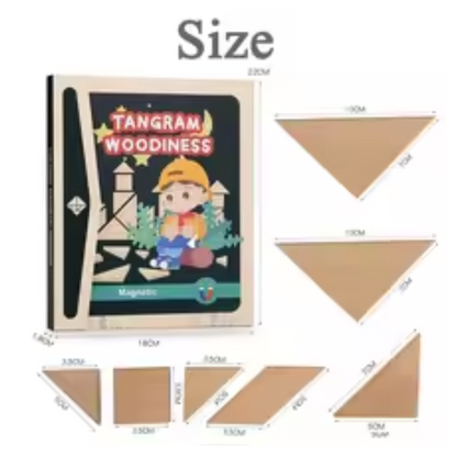 Tangram Woodiness Magnetic Wooden Puzzle Set, 96 Educational Puzzles in 3 Themes