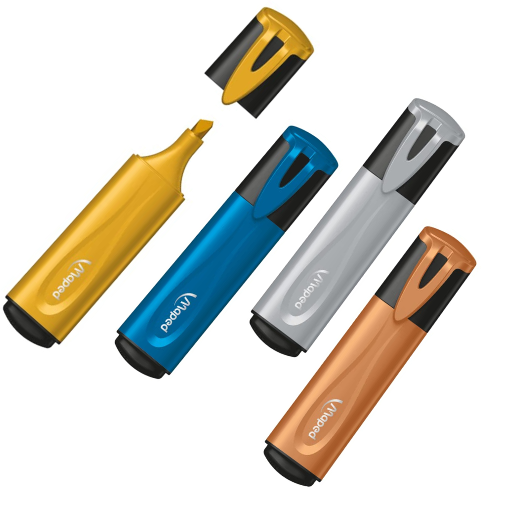 Maped - Glitter Metallic Highlighter Set  - Set of 4 Colours - Silver, Gold , Metallic Blue and Bronze