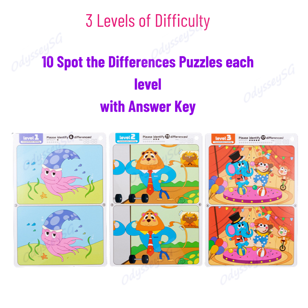 Find the Difference - Write and Wipe Children activity cards - 3 levels - 30 cards w Markers