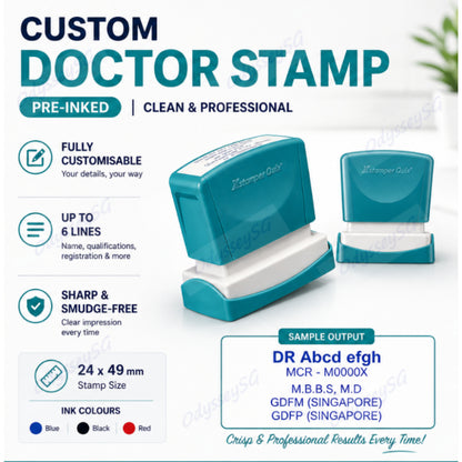 Custom Doctor Stamp Pre-Inked | Name Stamp for Clinic | 24x49mm Up to 6 Lines | Fast Customisation