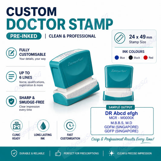 Custom Doctor Stamp Pre-Inked | Name Stamp for Clinic | 24x49mm Up to 6 Lines | Fast Customisation