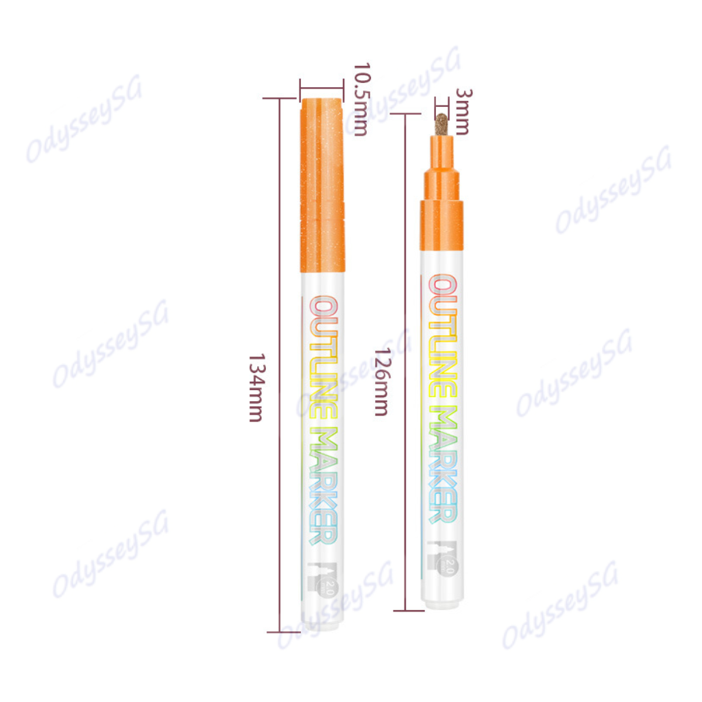 8pc Double line Outline Markers set - Silver Metallic Outline Pens - Drawing Calligraphy Doodling