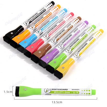 8 Pcs Magnetic Whiteboard Marker Set / Magnetic Whiteboard Eraser - Kids Office School Supplies