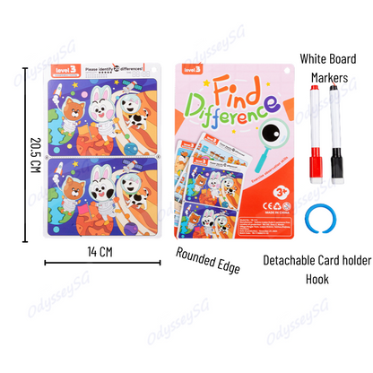 Find the Difference - Write and Wipe Children activity cards - 3 levels - 30 cards w Markers
