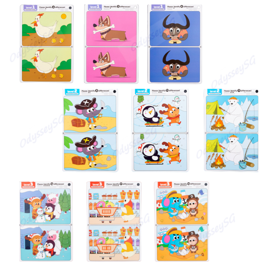 Find the Difference - Write and Wipe Children activity cards - 3 levels - 30 cards w Markers