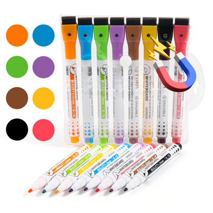 8 Pcs Magnetic Whiteboard Marker Set / Magnetic Whiteboard Eraser - Kids Office School Supplies