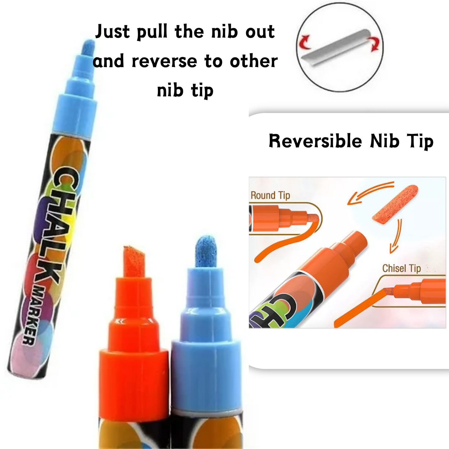 Chalk Board Marker pens - 8Pc set - Non-Toxic/Erasable - Water based ink - 3mm/6mm Reversible Tip